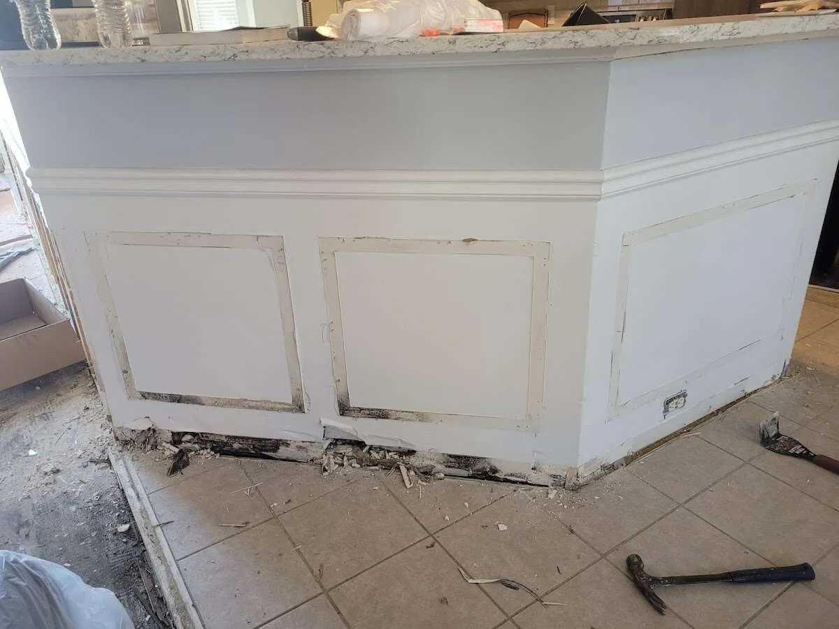 Water damage and mold on kitchen during Storm Damage Restoration in North Olmsted
